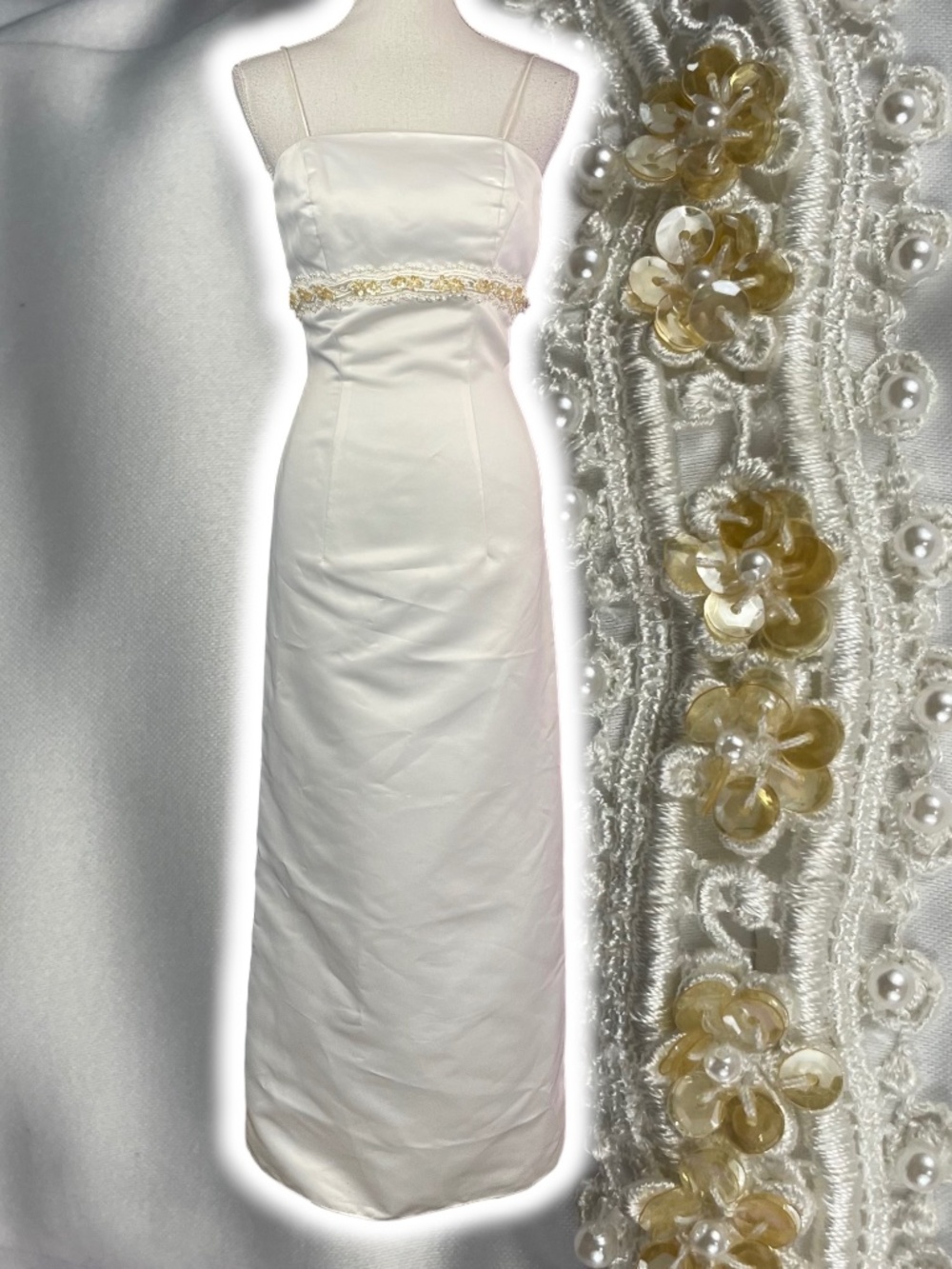 Sailor Moon Y2K Wedding Dress 6 Beaded Sequin Lace Trim Pearl Button Column Gown